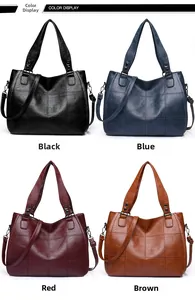 Tote bag color options showing black, blue, burgundy, and brown with quilted stitching