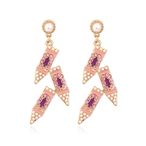 Pencil Shape Geometric Dangle Earrings With Enamel Rhinestone Faux Artificial Pearl Colorful Sweet Jewelry For Women