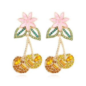 Süße Kirsche Blumen Ohrhänger Rosa Emaille Blüte Frucht Zinklegierung Bunte Strass Süße Tropfen Schmuck Für Frauen