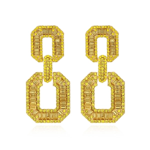 Exaggerated Geometric Drop Earrings Interlocking Octagon Alloy Rhinestone Paved Sparkling Long Dangle Earrings For Women