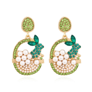 Boucles D'oreilles Panier De Fleurs Lapin Alliage Strass Künstliche Perles Style Vintage Bijoux Élégants Pour Femmes