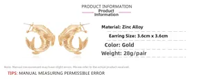 Size guide for gold fish-shaped zinc alloy earrings measuring 3.6cm with weight details