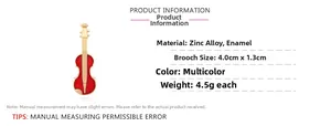 Vue détaillée d'une broche violon rouge de 4,0cm en alliage de zinc et émail huilé
