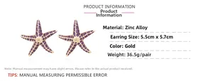 Détails des boucles d'oreilles étoile de mer violette en alliage doré avec mesures