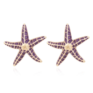 Boucles D'oreilles Pendantes Étoile De Mer Pour Femmes Émail Violet Alliage Style Animal Océan Rétro Bijoux Dorés