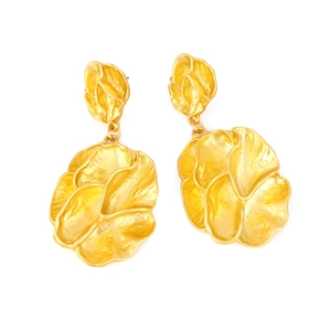 Artistic matte gold flower petal earrings with a layered vintage floral drop design