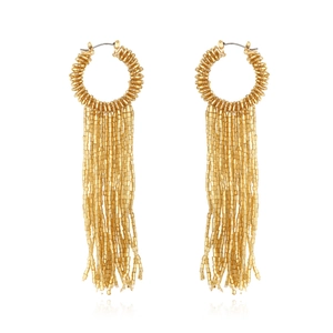Boucles d'oreilles bohèmes en perles dorées avec franges multicouches au style ethnique