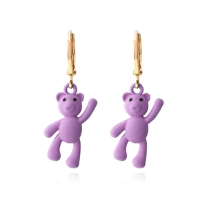 Cute Alloy Matte Painted Bear Drop Earrings For Women Vintage Kawaii Cartoon Animal Bear Leverback Jewelry