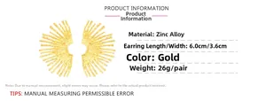 Detailed dimensions of 6x3.6cm for golden fan leaf earrings made of zinc alloy