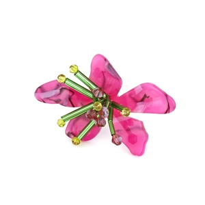 Handmade oversized acrylic flower ring with magenta resin petals and colorful bead center