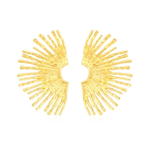 Retro Fan Leaf Drop Earrings Alloy Radial Sunburst Texture Vintage Statement Jewelry For Women