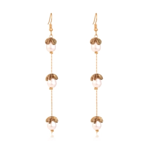 Vintage Long Drop Earrings With Faux Artificial Pearls And Zinc Alloy Floral Petal Charms Elegant Hook Jewelry For Women