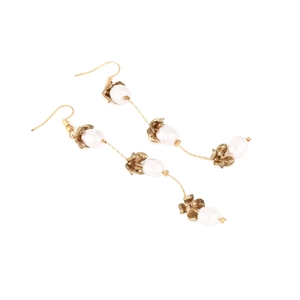 Vintage long tassel pearl flower earrings with gold petals and elegant hooks for women
