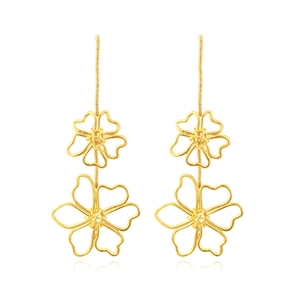 Long Hollow Floral Dangle Earrings Golden Alloy Vintage Flower Drop Ear Jewelry With Copper Chain For Women Statement