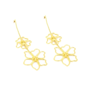 Elegant gold metal long flower drop earrings with hollow petals and sleek snake chains