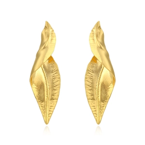 Vintage Twisted Leaf Drop Earrings Alloy Hammered Texture Statement Jewelry For Women Fashion Artistic