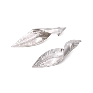 Vintage style matte silver twisted leaf drop earrings for women with unique artistic design