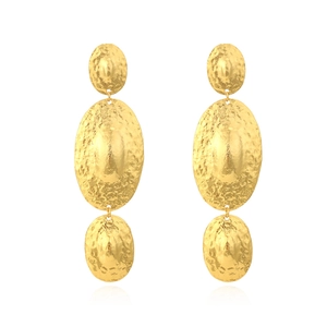 Hammered Texture Alloy Linked Oval Dangle Earrings Vintage Metallic Statement Jewelry For Women Retro Style