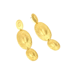 Vintage gold textured triple oval drop earrings with hammered finish for women