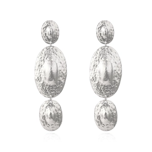 Vintage silver hammered metal drop earrings with triple oval cascading design