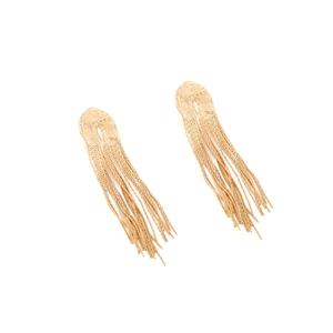Boucles d'oreilles longues dorées avec glands en chaîne et texture tissée