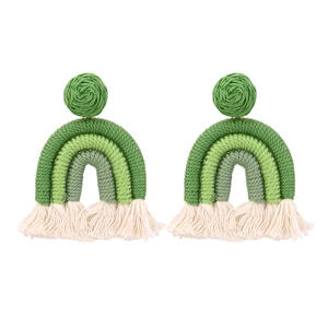 Pendientes de Gota de Arcoíris con Borla de Cuerda de Algodón Tejidos a Mano Estilo Bohemio Joyas Coloridas para Mujeres Niñas