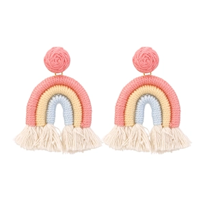 Pendientes de arcoíris de algodón trenzado a mano con borlas de colores estilo bohemio