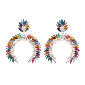 Exaggerated Statement C-Shaped Geometric Drop Earrings With Zinc Alloy And Colorful Rhinestones Large Party Jewelry For Women