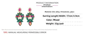 Tableau des tailles détaillé des boucles d'oreilles cristal de 7,7cm sur 3,9cm