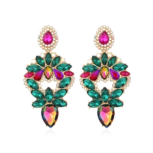 Boucles D'oreilles Pendantes Fleurs Bohème Or Alliage Strass Cristal Coloré Bijoux Fête Femmes