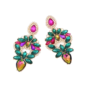 Boucles d'oreilles fleurs géométriques avec cristaux et strass colorés dorés