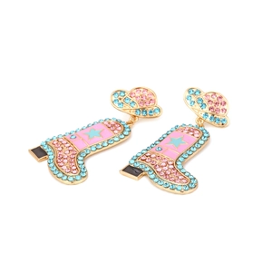 Light luxury cowboy boot and hat earrings with colorful crystals and pearls
