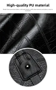 Détails du similicuir PU noir grainé avec surpiqûres renforcées et rivets métalliques