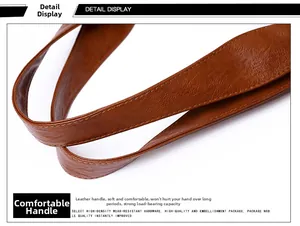 Macro detail of caramel brown PU leather handle with reinforced stitching for durability