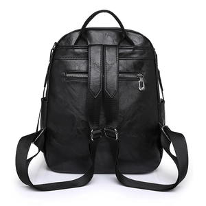 Mochila grande de cuero negro para mujer con cremallera antirrobo y correas ajustables