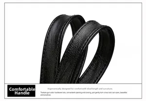 Détail des poignées ergonomiques en cuir noir avec coutures doubles renforcées et robustes