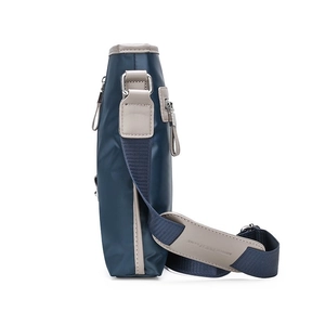 Slim dark blue oxford fabric men's crossbody bag with adjustable grey shoulder strap