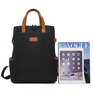 Zaino business nero impermeabile con finiture in pelle marrone e tablet incluso