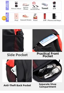 Vue détaillée du grand sac à dos sport avec compartiment chaussures et séparation