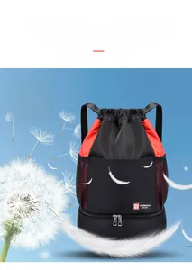 Sac à dos à cordon imperméable léger avec compartiment à chaussures rouge et noir