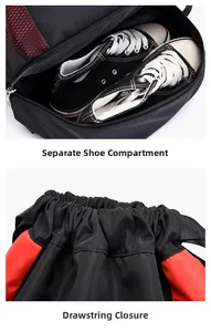 Détails du sac de sport avec compartiment à chaussures séparé et fermeture à cordon