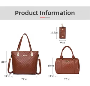 Dimensions détaillées du grand sac cabas matelassé marron et des accessoires