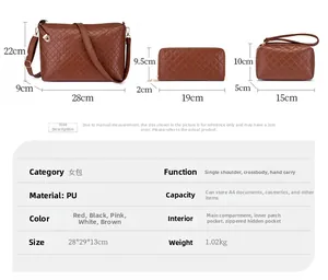 Tableau des tailles détaillé pour ensemble de sacs marron matelassés en similicuir
