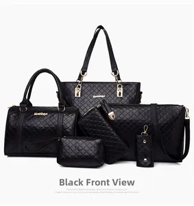 Détails de l'ensemble 6 pièces de sacs noirs matelassés avec cabas et pochettes assorties