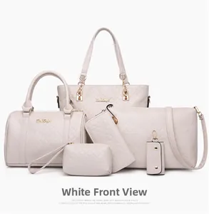 Détails d'un ensemble de 6 sacs en similicuir blanc avec surpiqûres en losanges