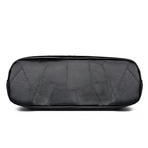Grand sac cabas en cuir patchwork noir pour femmes avec détails de surpiqûres visibles