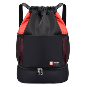 Sac À Dos De Sport À Cordon Nylon Imperméable Grande Capacité Compartiment À Chaussures Indépendant Pour Gym Voyage Mode