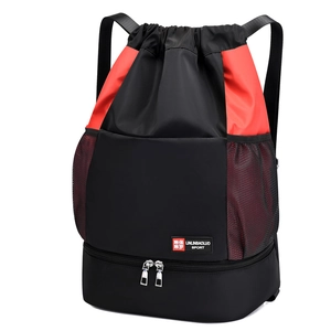 Grand sac de sport à cordon rouge et noir avec poche de séparation humide-sec et filet latéral