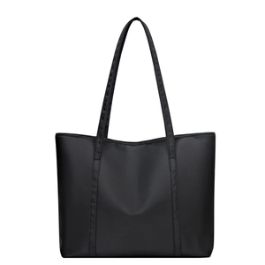 Minimalist black oxford nylon tote bag for women with large capacity and shoulder straps