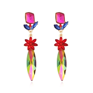 Bohemian Multicolor Rhinestone Crystal Drop Earrings Long Flower Geometric Statement Party Jewelry For Women